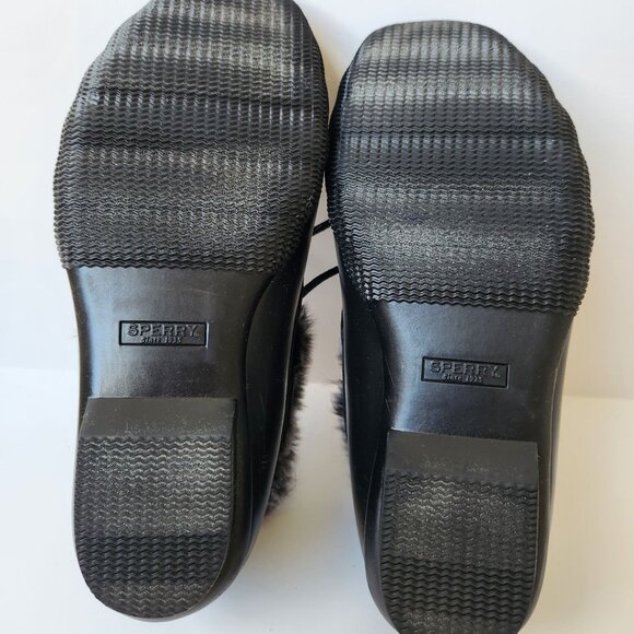 Sperry Top Sider Saltwater 1-Eye Black Duck Boots Faux Fur Cozy Cabincore 9M - Picture 4 of 12